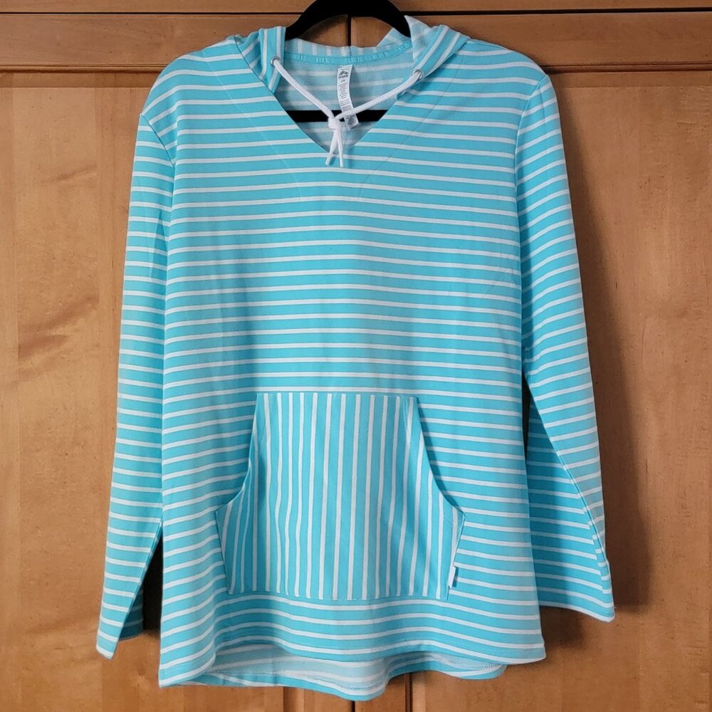 NWOT RBX Aqua Striped Hoodie with Kangaroo Pocket - L